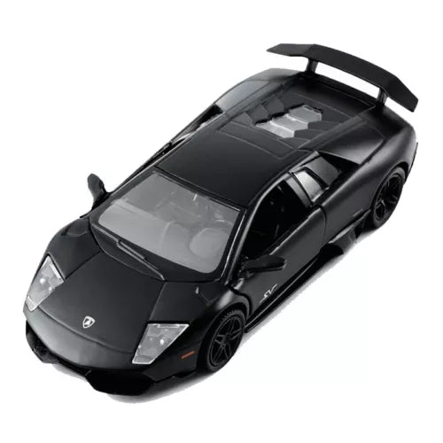 Black 1/36 scale diecast Lamborghini Murcielago model car with raised hood and wing