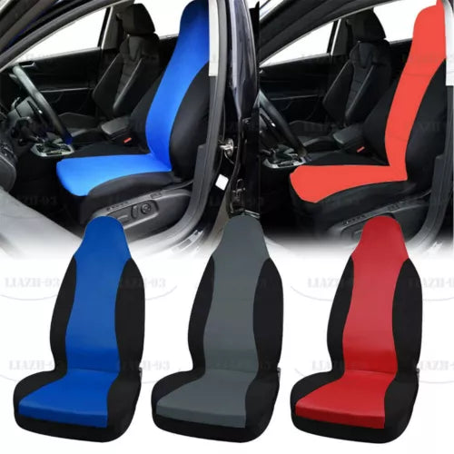 Diecast SUV model seats with blue, gray, and red upholstery, front row view