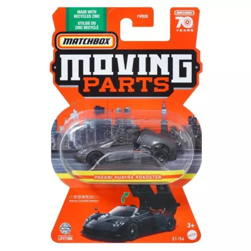 Matchbox Moving Parts diecast car toy in clear blister, dark Pagani Huayra Roadster