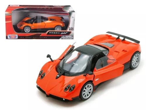 Orange diecast model sports car with black roof and windshield, 1:24 scale