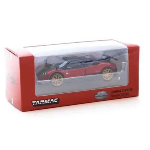 1:64 diecast car model in red display box with clear window, Tarmac logo