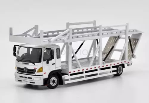1:64 HINO Ranger diecast double transport truck, white cab with metal frame