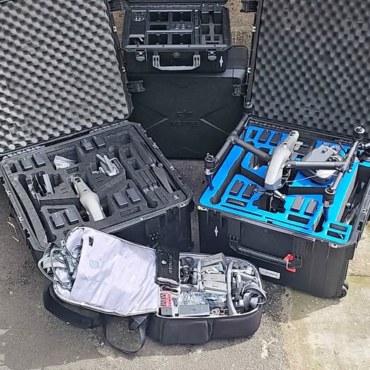 DJI Inspire2 drone equipment kit in black hard case with blue insert