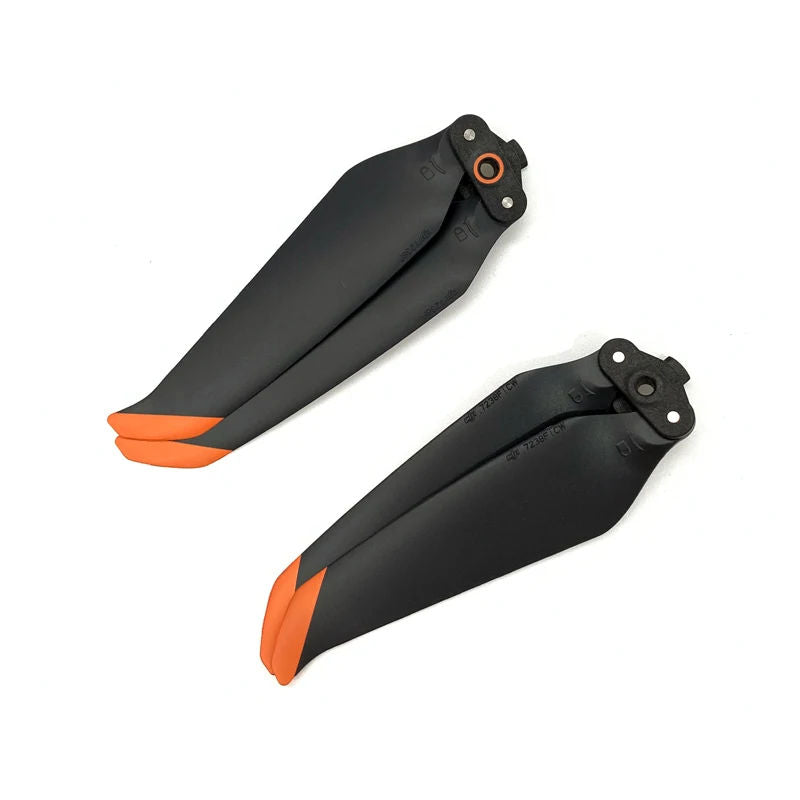 Low-noise drone propellers set, black blades with orange tips, two propellers