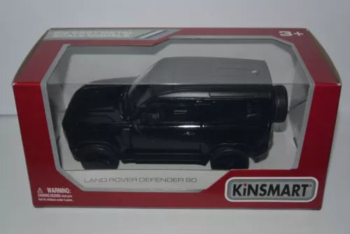 Kinsmart 1:36 die-cast Land Rover Defender 90 toy car, black, in display box