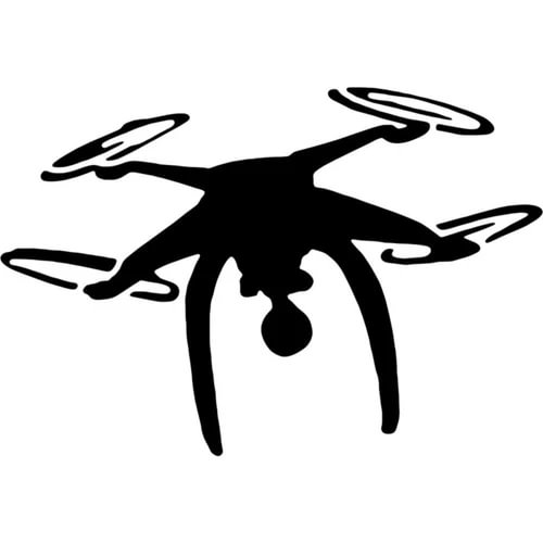 Drone wall stencil template, black silhouette with open propeller cutouts