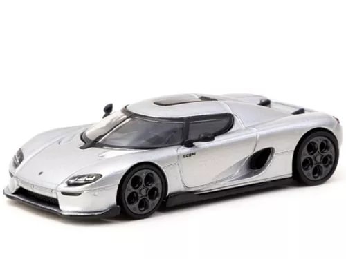 1:64 diecast model car, silver body with black wheels and front aero detail