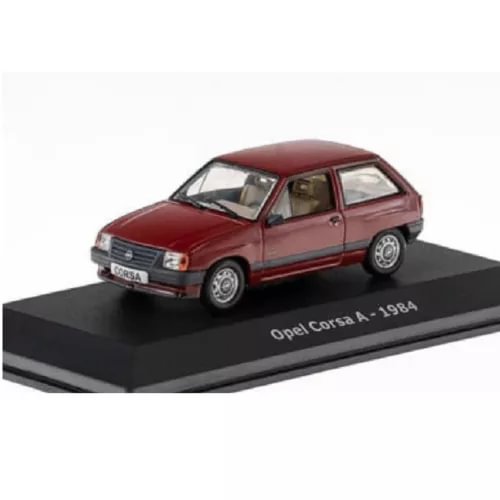 Red 1984 Opel Corsa A diecast model car, front three-quarter view