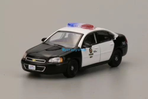 1:64 police sedan diecast metal car toy, black and white front view