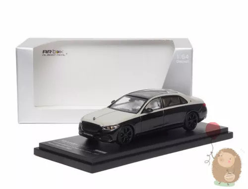 1:64 alloy diecast car model, black sedan on display base