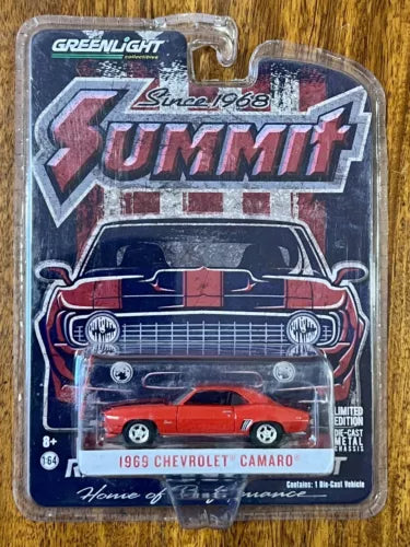 Greenlight 1/64 1969 Chevrolet Camaro diecast car, red, in sealed blister box