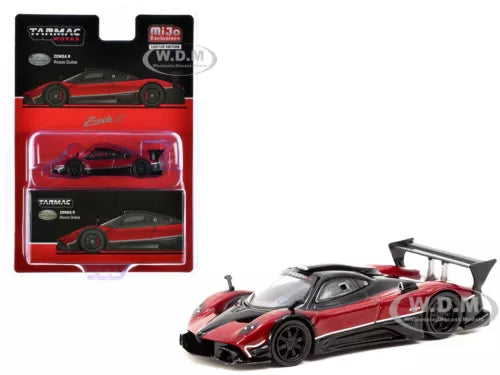 Red and black diecast race car model with open doors, 1/64 scale.
