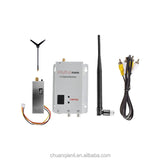 FPV transmitter receiver module set with display, antennas, and wiring cables