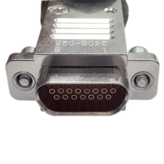 Metal D-sub connector with 15-pin socket and numbered contact row, rectangular face