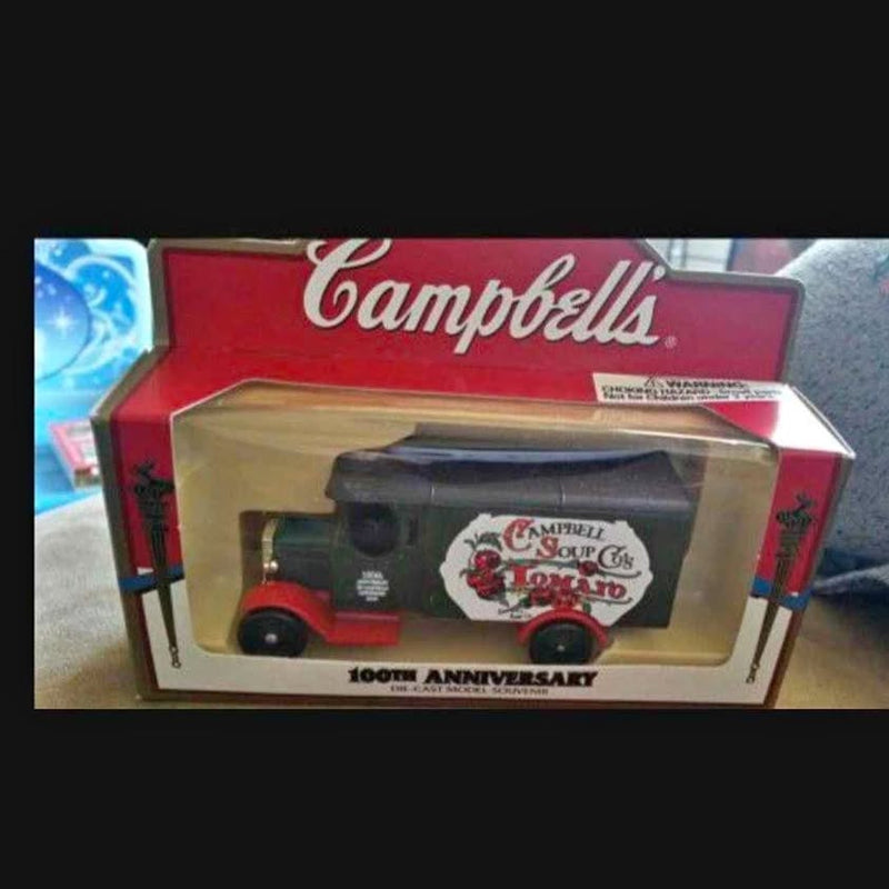 Campbell's 100th anniversary diecast truck in display box, red and black