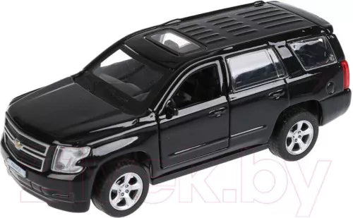 Black Chevrolet Tahoe SUV diecast car model, front 3/4 view