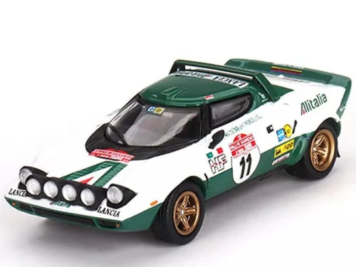 1:64 Lancia Stratos HF diecast rally car, white and green with #11 decal