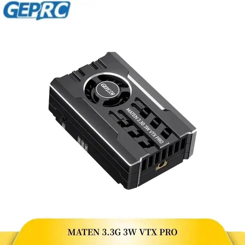 GEPRC MATEN 3.3G 3W VTX PRO FPV transmitter, black rectangular module with cooling fan