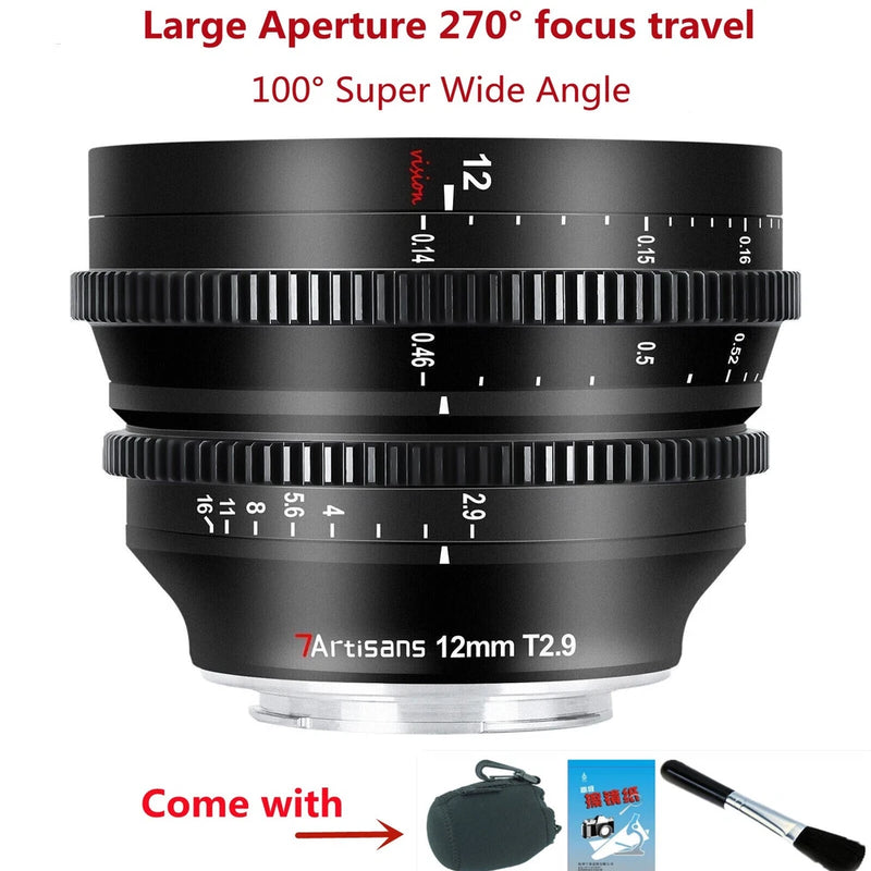 7artisans 12mm T2.9 Super Wide Angle Large aperture Cine Lens for fujifilm XF X