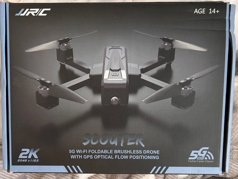 JJRC Scouter foldable brushless 5G drone box with GPS and optical-flow graphics
