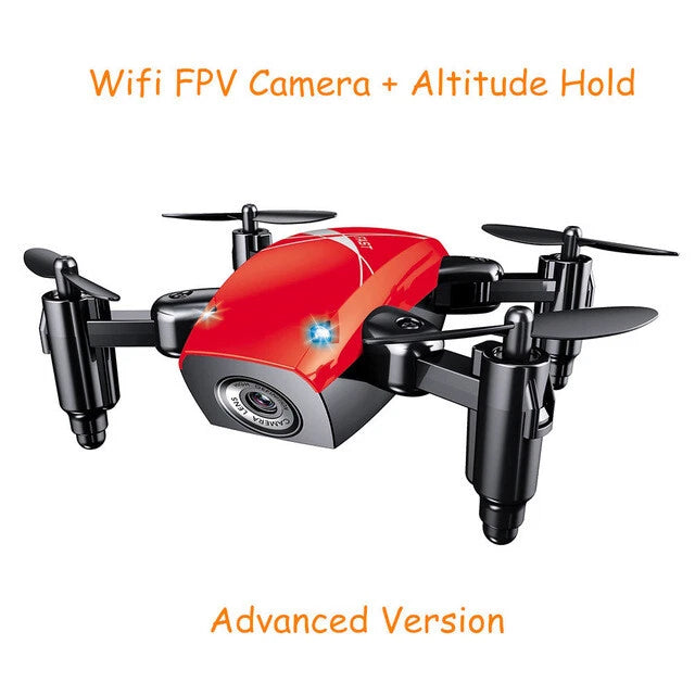 Red folding quadcopter drone with WiFi FPV camera and altitude hold