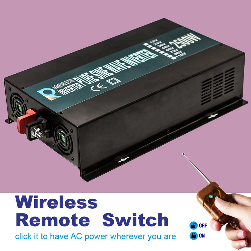 36V to 120V Pure Sine Wave Power Inverter 2500 Watt Remote Control Solar Generat