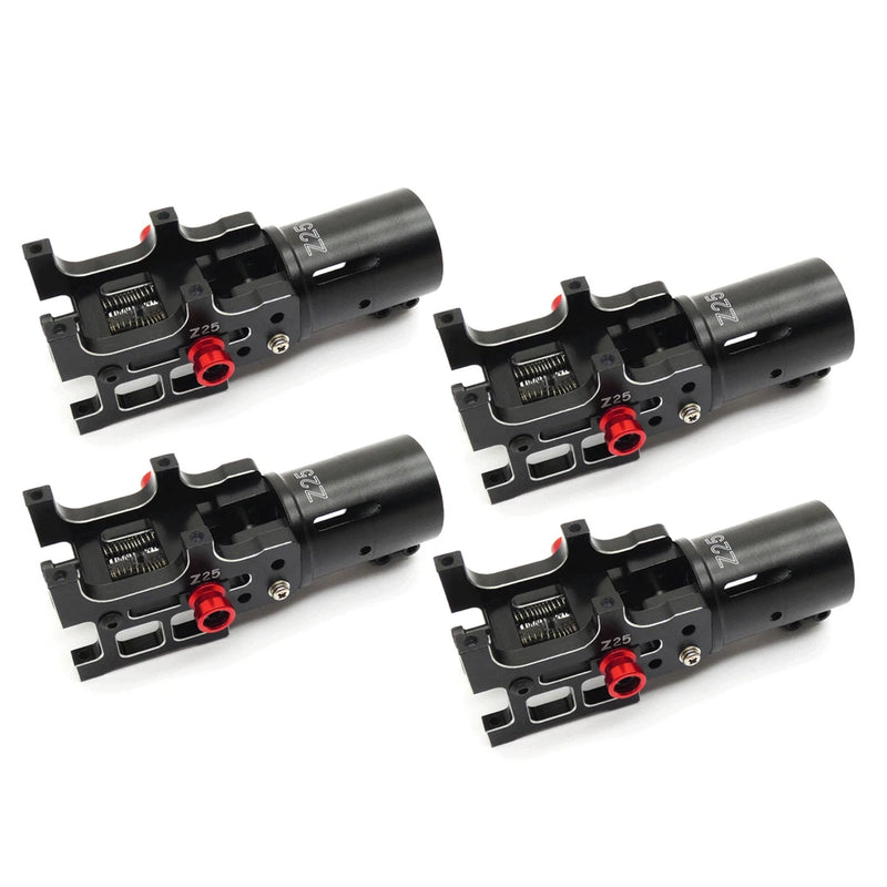 Set of four CNC aluminum folding arm brackets for quadcopter drone, black and silver