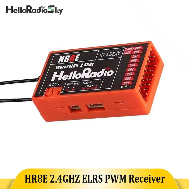 HelloRadio HR8E ELRS 2.4G 9CH PWM Receiver DC 4.5-7.4V Dual Antenna for RC Drone