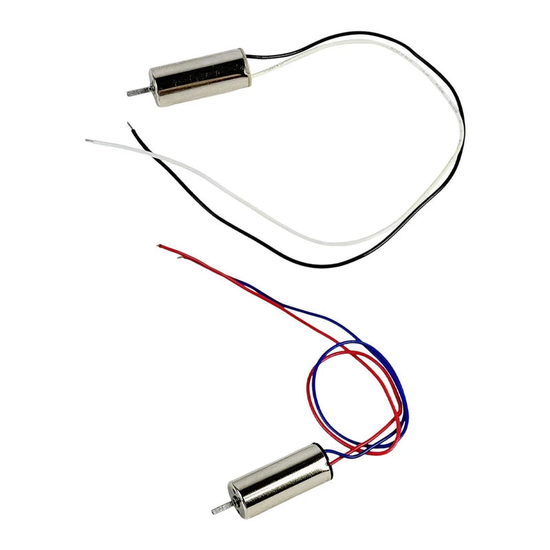 Hollow cup motor assembly with two cylindrical motors and attached red/blue/black wires