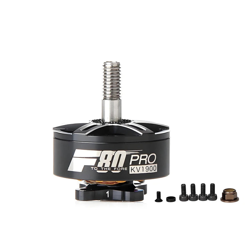 T-Motor F80 Pro brushless RC drone motor, black housing, silver shaft, KV1900
