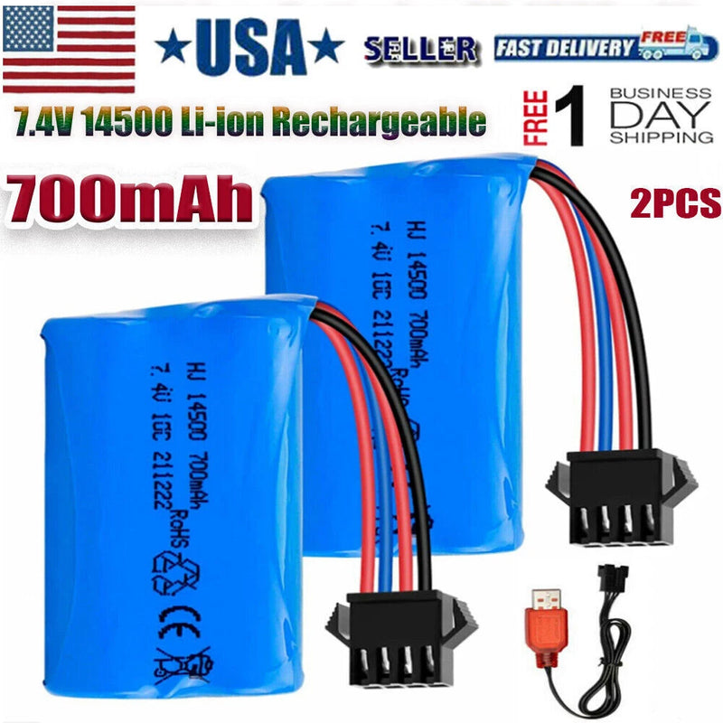 2PK 7.4V 700Mah Li-ion Battery SM-4P plug w/ USB Charger for UDI902 2.4G RC Boat