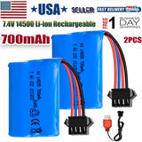 2PK 7.4V 700Mah Li-ion Battery SM-4P plug w/ USB Charger for UDI902 2.4G RC Boat
