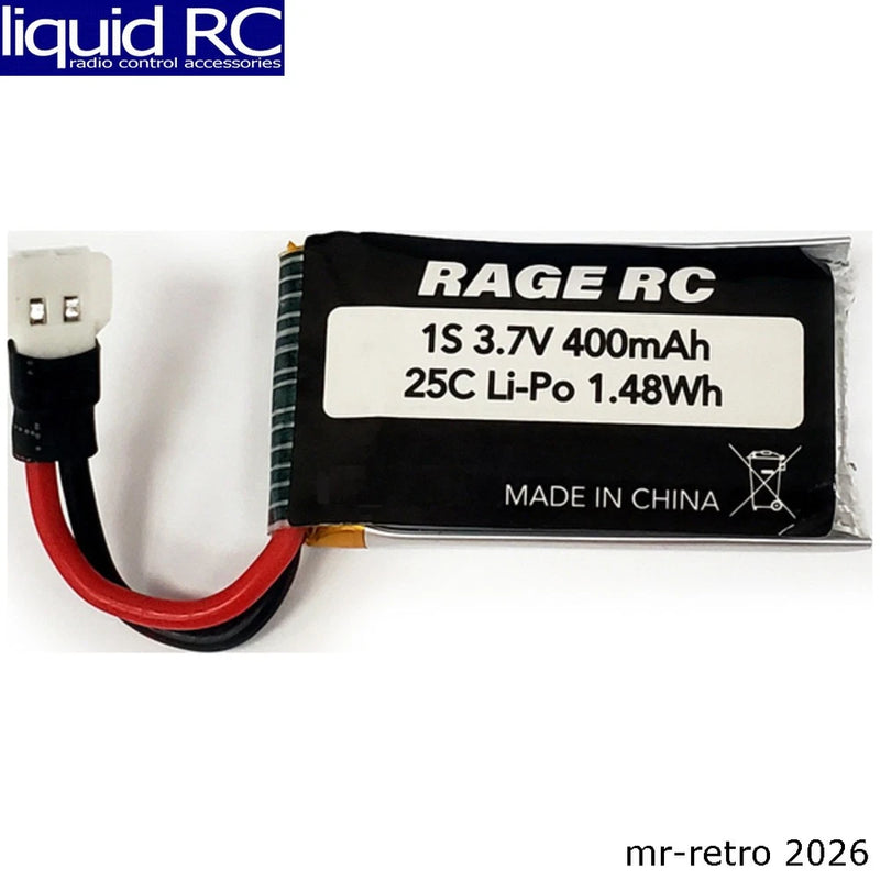Rage RC 1S 3.7V 400mAh 25C Li-Po battery with red/black leads