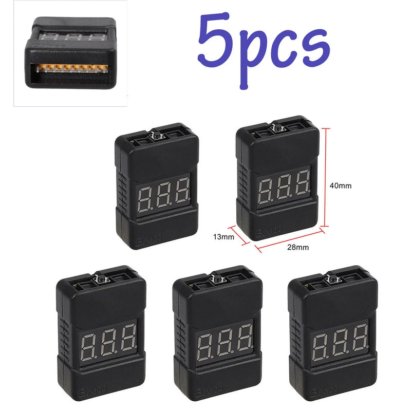 5Pcs 1-8s Lipo Battery Tester Monitor Low Voltage Buzzer Alarm Voltage Checker