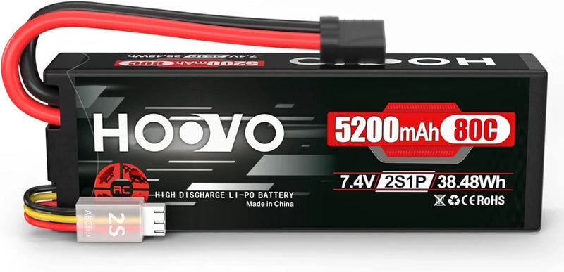 7.4V 80C 5200mAh 2S Lipo Battery with TR Plug Hard Case for RC Car Truck Truggy