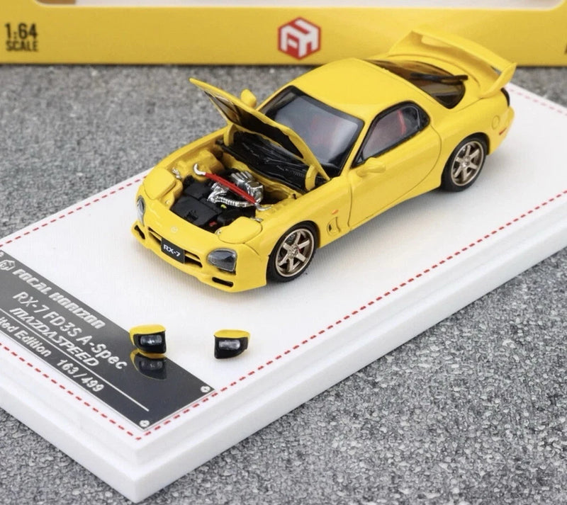 FH 1/64 Scale Mazda RX-7 FD3S A Spec Speed Yellow Diecast car Model Toy Gift