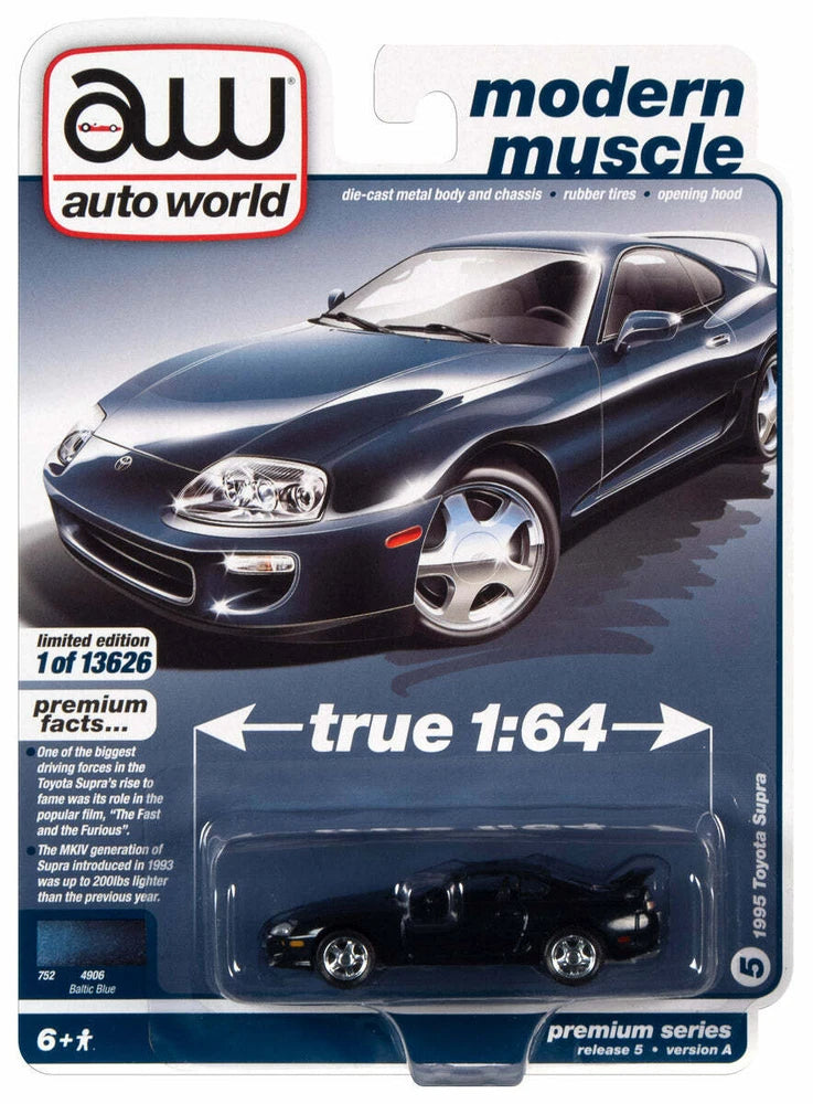 Auto World 1995 Toyota Supra Baltic Blue Poly 1/64 Diecast Model Car AWSP090A