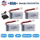 4PCS 3.7V 380mAh Battery for X4 H107,H107C,H107L, X11 X11C,HS170 HS170C F180C