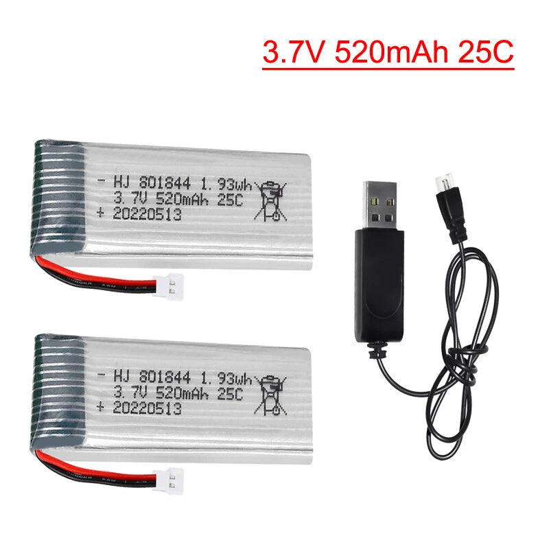 2Pack 3.7V 520mAh 25C Lipo Battery with charger for Hubsan H107P RC Camera Drone