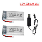 2Pack 3.7V 520mAh 25C Lipo Battery with charger for Hubsan H107P RC Camera Drone