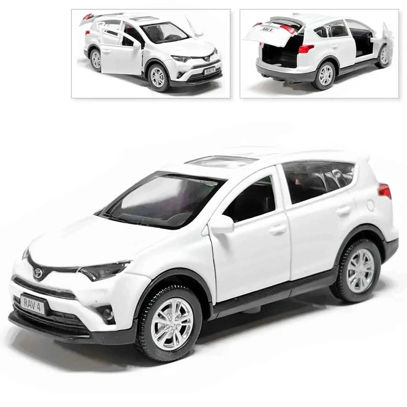 Toyota RAV4 Metal Model Diecast Car Scale, Collectible Toy Cars, White, 1/36