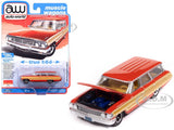 1964 FORD COUNTRY SQUIRE POPPY RED 1/64 MODEL BY AUTO WORLD 64522-AWSP205 B