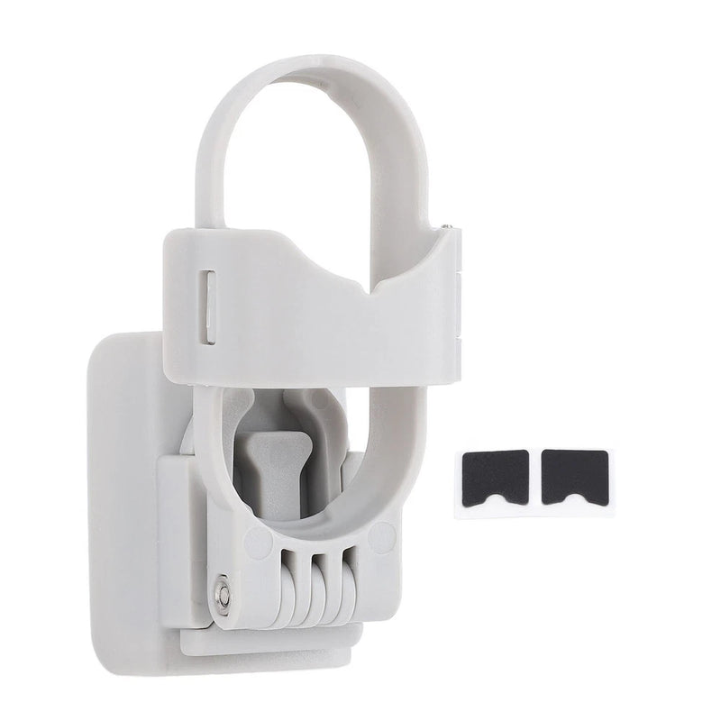 White plastic drone action camera adapter mount with adjustable bracket and latch