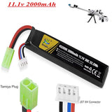 11.1V Airsoft Battery LiPo 2000mAh Rechargeable Hobby w/ Mini Tamiya Connector