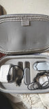 Gray zip pouch open, showing cables and mounting pieces inside