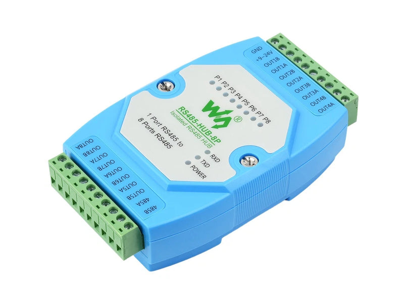 Waveshare Industrial Grade Isolated 8-ch RS485 Hub Rail-Mount Wide Baud Rate