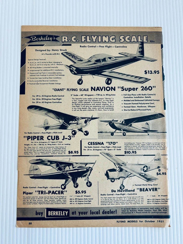 Vintage RC flying scale airplane models print ad with multiple aircraft images