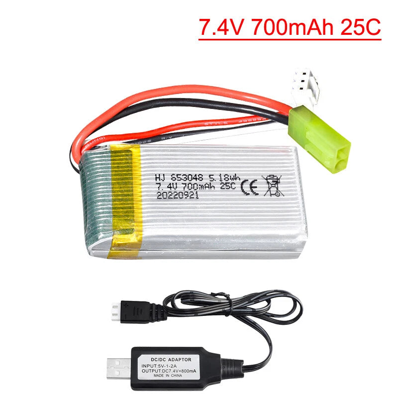 7.4V 700mAh 25C Lipo Battery + USB For MJX RC X600 U829A F46 X601H JXD391 FT007