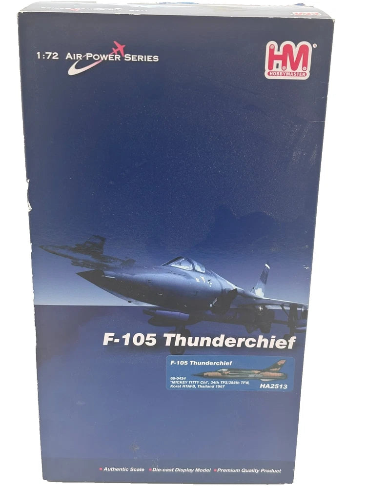 HobbyMaster 1:72 F-105 Thunderchief model airplane in retail box with aircraft artwork