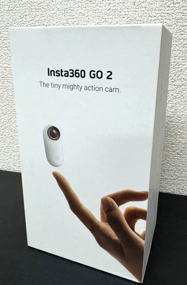 Insta360 GO 2 small action camera box, with front camera lens and product text